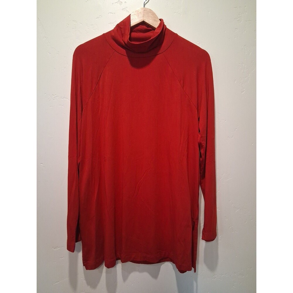 J Jill Luxe Supima Everyday Turtleneck Tunic Womens Medium Red Stretch Shirt